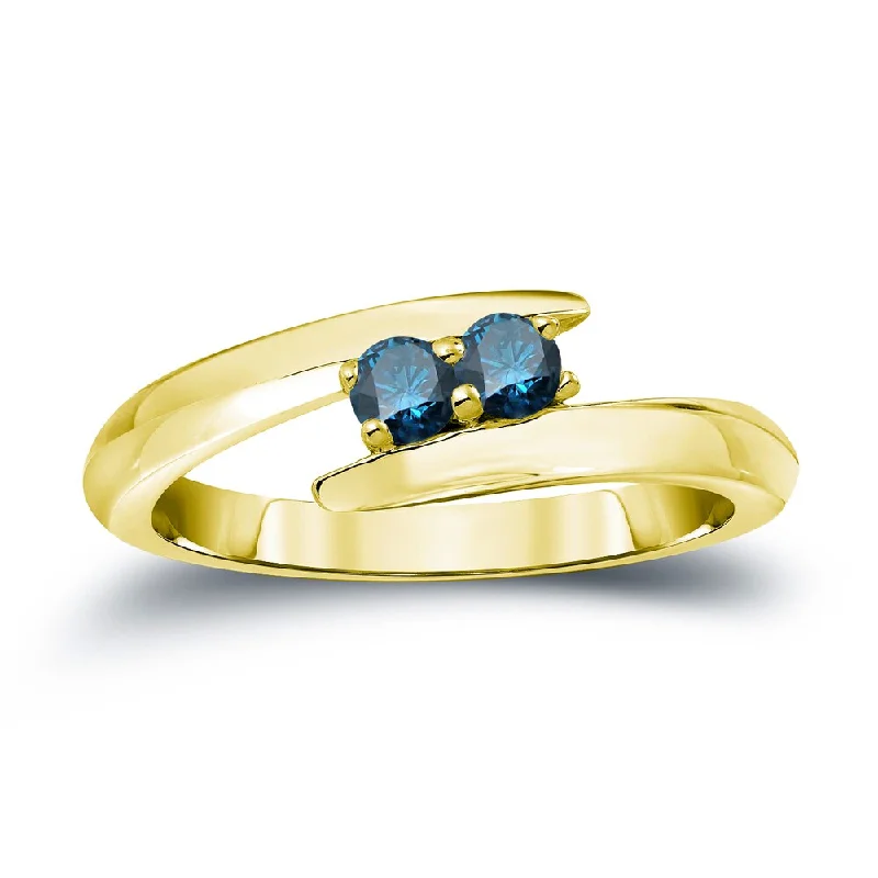 Ladies gold engagement rings-Auriya 14k Gold 1/4ct TDW Round 2 stone Blue Diamond Engagement Ring