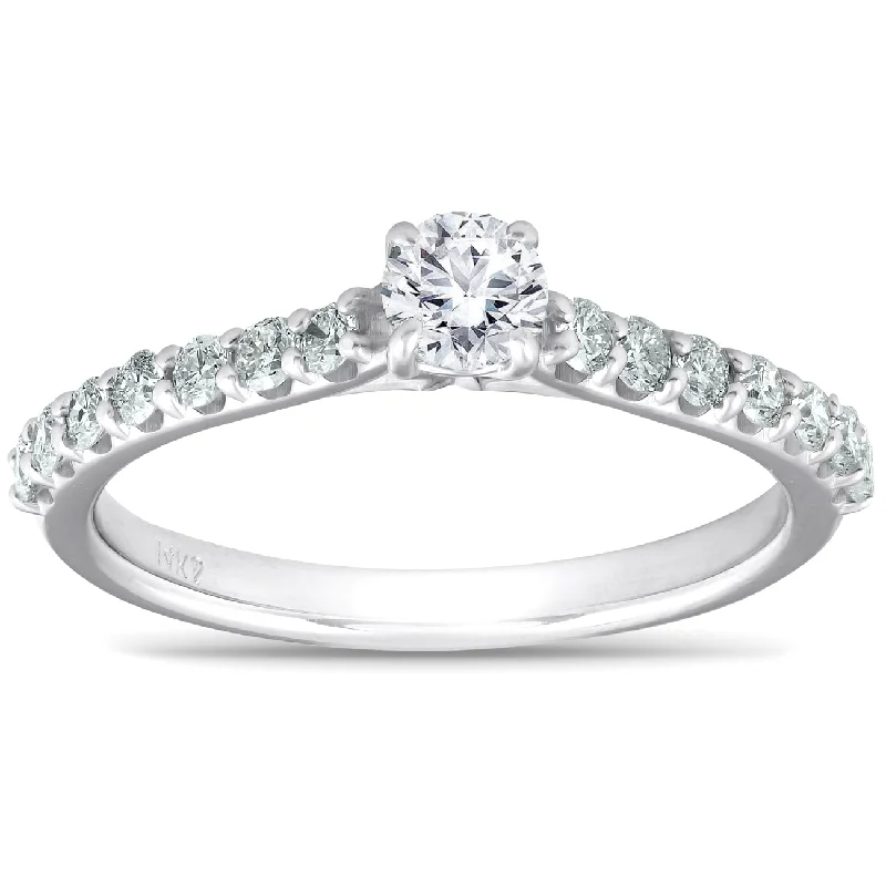 Ladies gold engagement rings-3/4 Ct TDW Diamond Side Stone Engagement Ring 14k White Gold