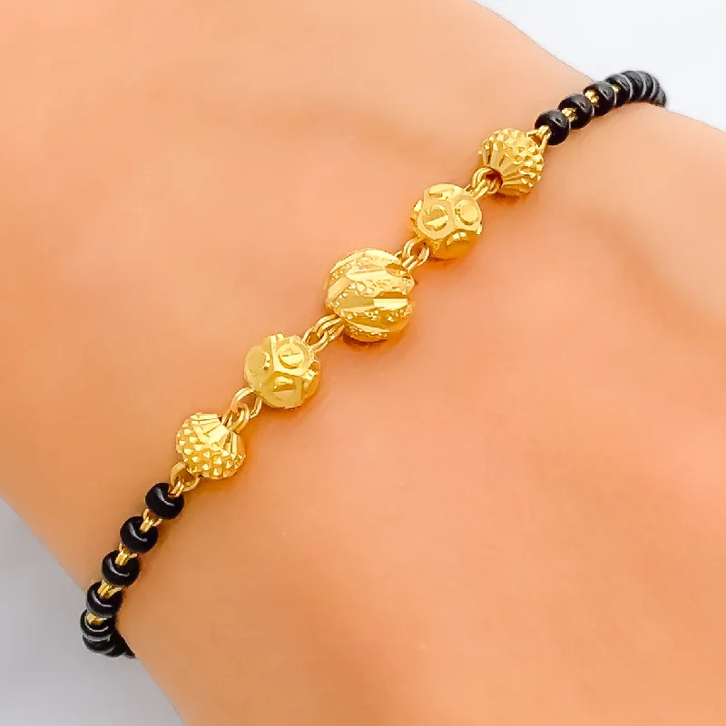 Ladies bohemian bracelets-Elevated Fashionable 22k Gold Black Bead Bracelet