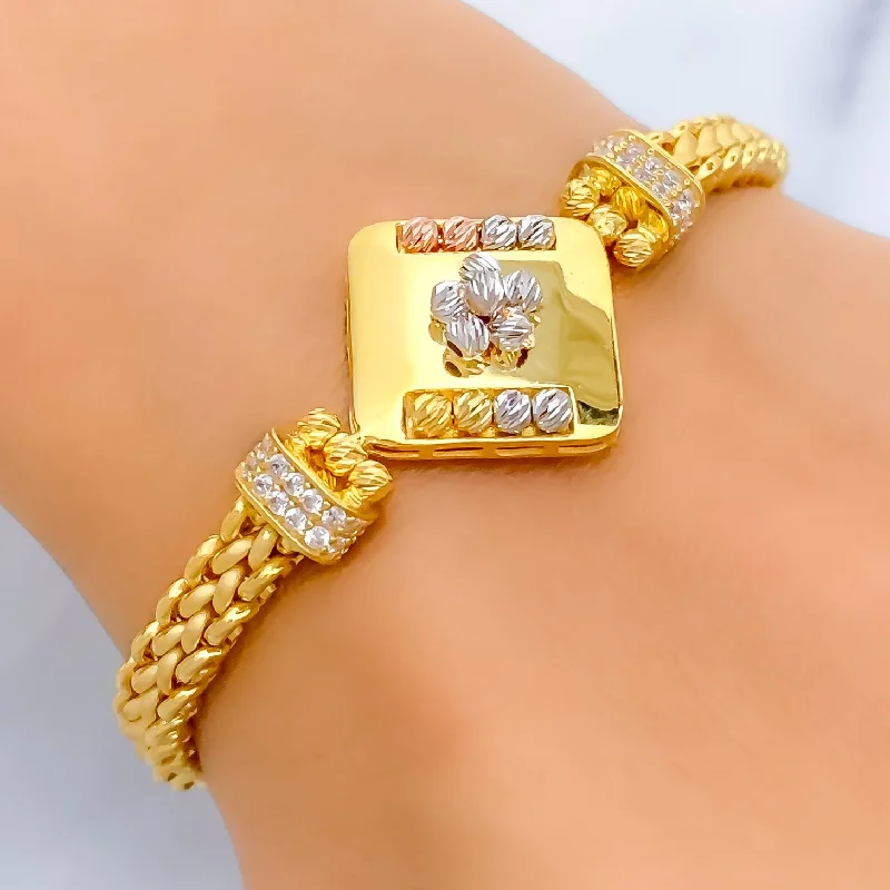 Ladies geometric bracelets-Lovely Trendy 21k Gold CZ Bracelet