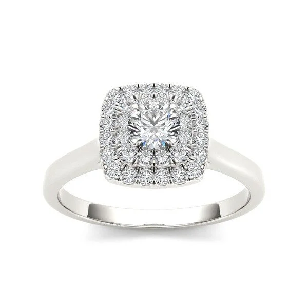 Ladies engagement rings with white sapphires-De Couer 10k Gold 1/2ct TDW Diamond Double Halo Engagement Ring