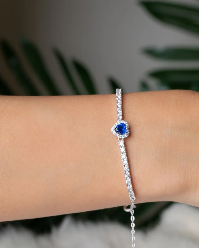 Ladies thick bangles-Zircon Blue Heart Tennis Bracelet