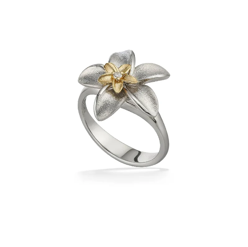 Ladies diamond wedding rings-Double Plumeria Ring