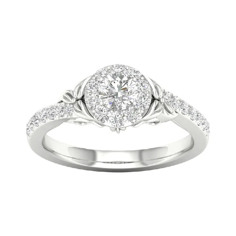 Ladies luxury engagement rings-DeCouer 14k Gold 5/8ct TDW Diamond Halo Engagement Ring