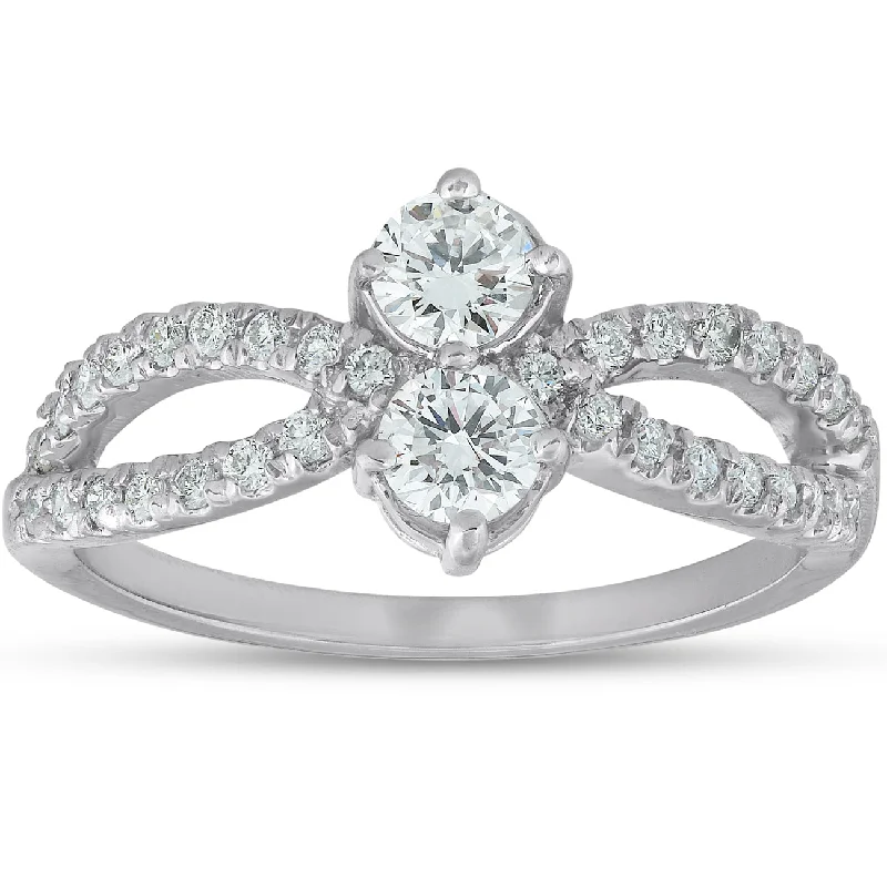 Ladies antique engagement rings-3/4 Ct Two Stone Diamond Engagement Forever Us Anniversary Ring 14k White Gold