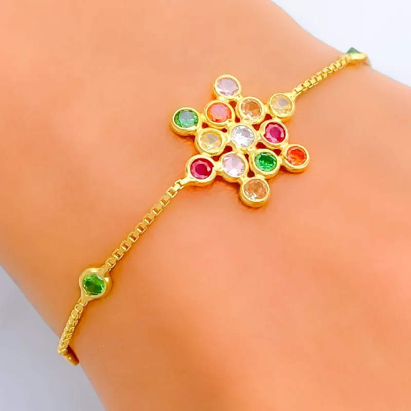 Ladies chain bangles-Vibrant Charming 22k Gold CZ Bracelet