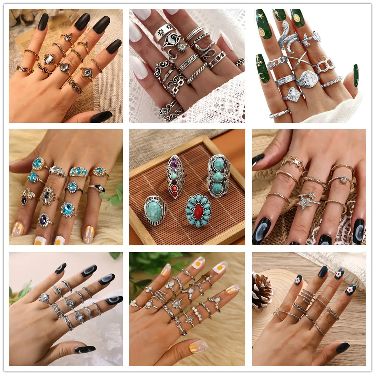 Ladies pave diamond rings-Retro Water Droplets Metal Inlay Artificial Gemstones Women'S Rings