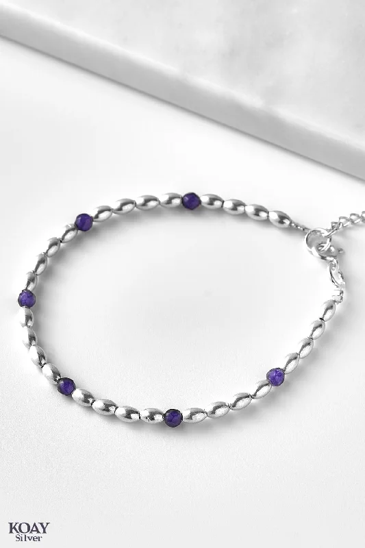 Ladies gold and silver bangles-Purple And Oval Bracelet