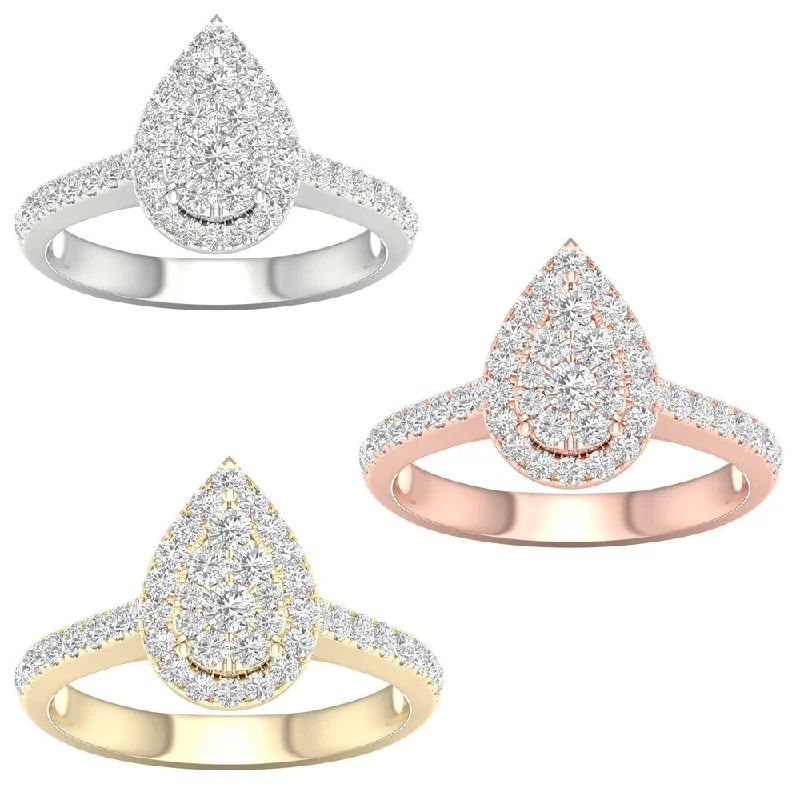 Ladies affordable engagement rings-De Couer IGI Certified 10k Gold 3/4ct TDW Diamond Pear-Shaped Halo Engagement Ring