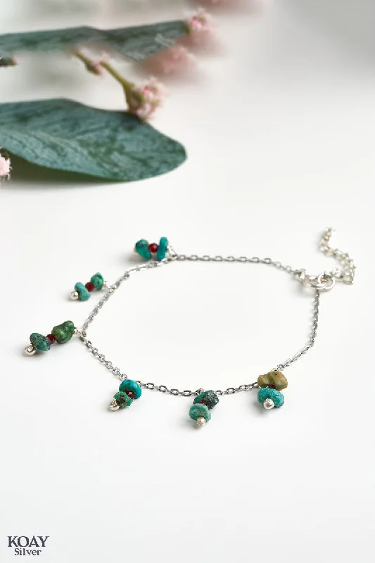 Ladies sterling silver bracelets-Natural Turquoise Stones Bracelet