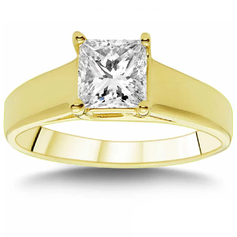 Ladies luxury engagement rings-1 CT Princess Cut Diamond Solitaire Engagement Ring 14k Yellow Gold