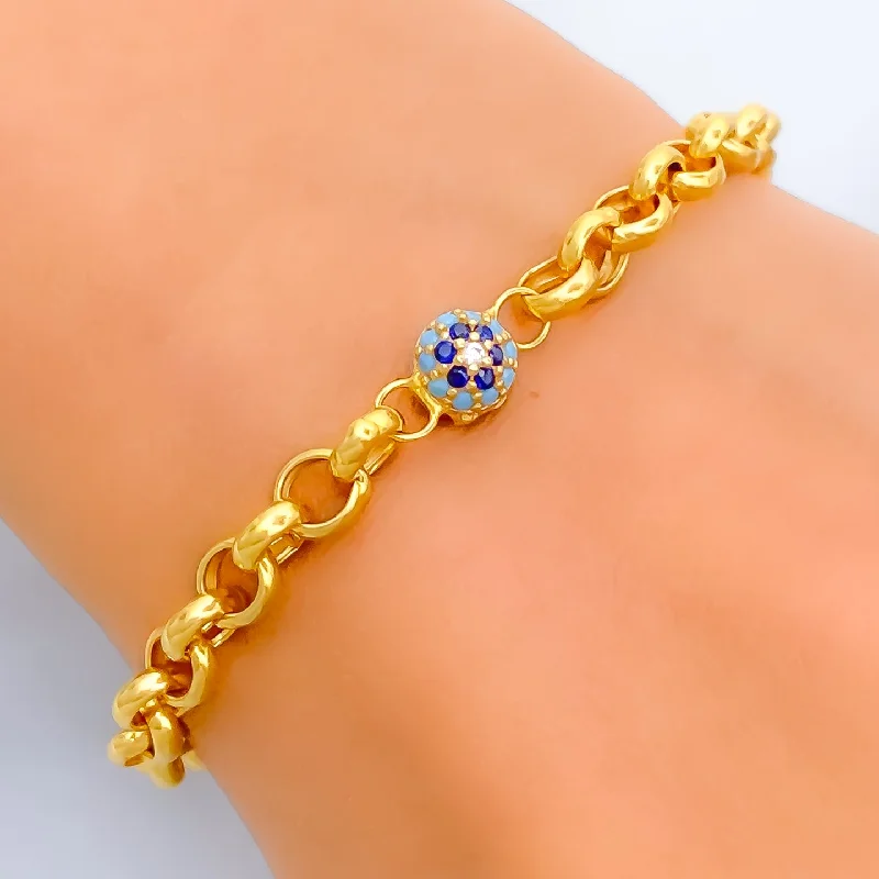 Ladies moonstone bangles-Everlasting Regal 22k Gold CZ Bracelet