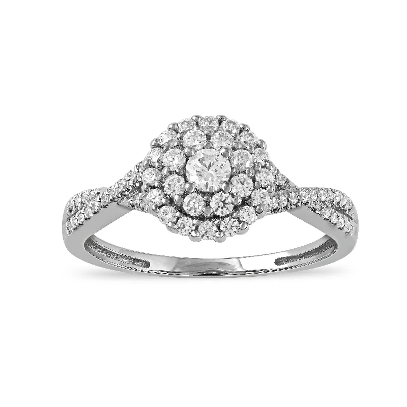 Ladies delicate engagement rings-De Couer 1/2ct TDW Diamond Halo Engagement Ring in 10k Gold - White