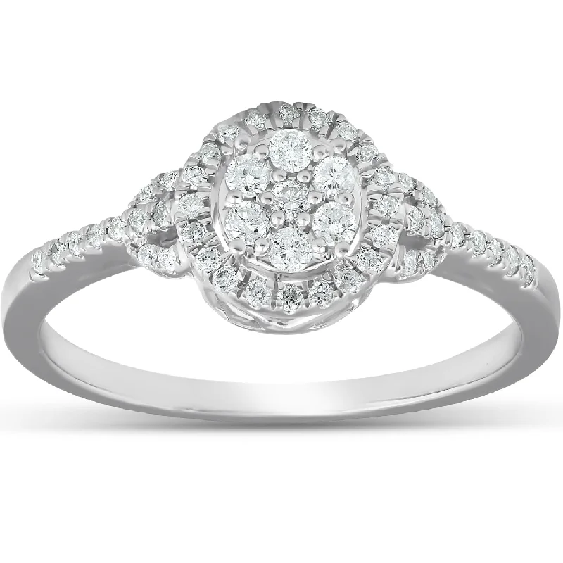 Ladies halo diamond engagement rings-1/4Ct Halo Diamond Engagement Ring 10k White Gold