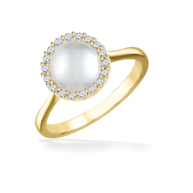 Ladies rings with colorful gemstones-White Akoya Pearl Halo Ring