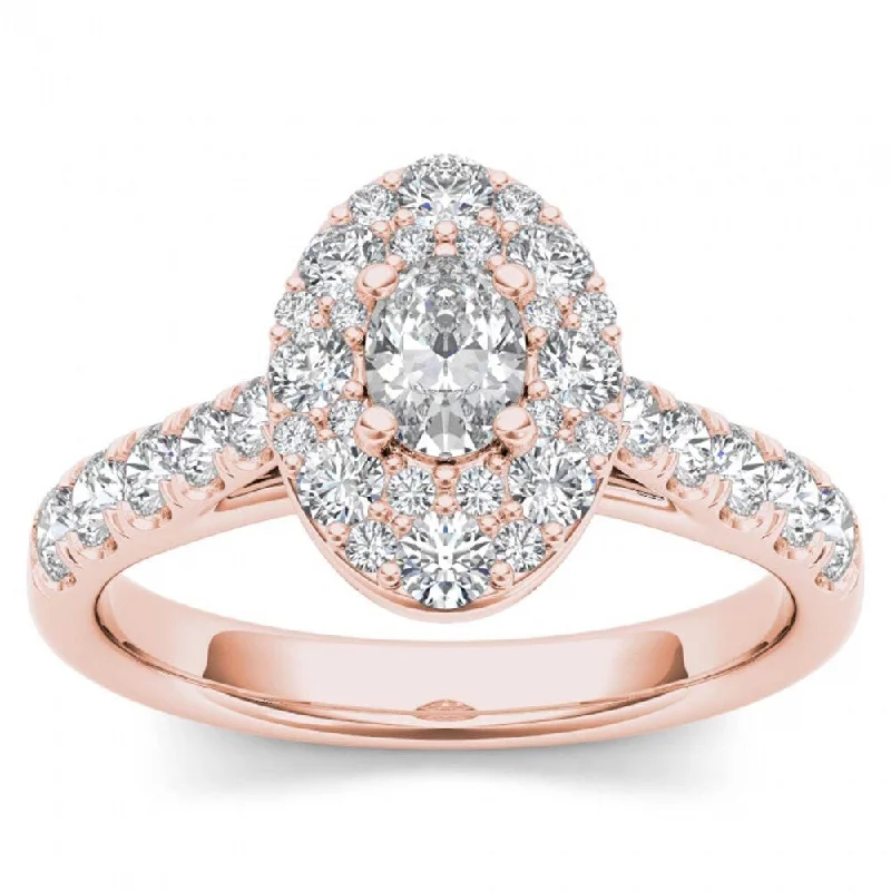 Ladies heart-shaped engagement rings-De Couer 14k Rose Gold 1 1/4ct TDW Oval Shape Diamond Halo Engagement Ring - Pink