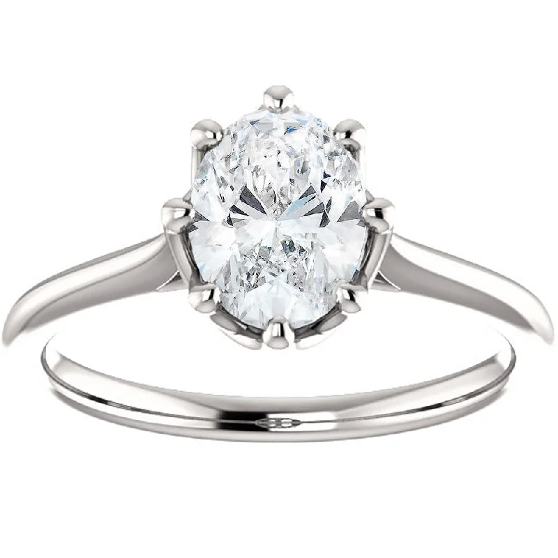 Ladies moissanite engagement rings-1 Ct Oval Diamond 8-Prong Solitaire Engagement Ring 14k White Gold