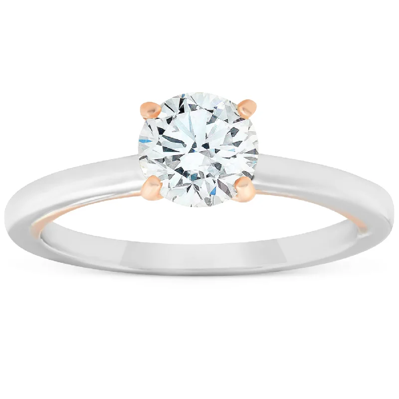 Ladies engagement rings with colored stones-1 Ct Diamond Solitaire Two Tone Engagement Ring 14k White & Rose Gold