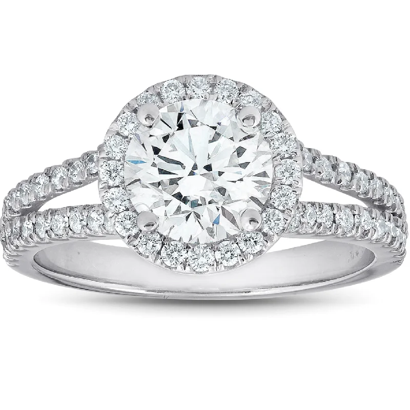 Ladies halo engagement rings-2 Ct tdw Diamond Halo Split Band Engagement Ring 14k White Gold