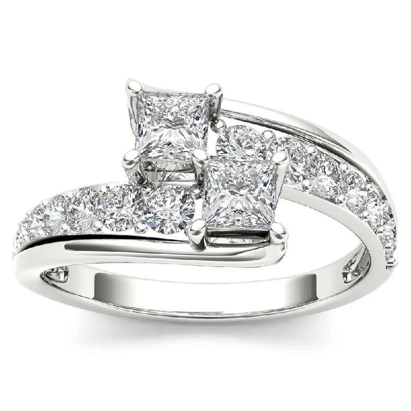 Ladies simple engagement rings-De Couer 14k White Gold 1ct TDW Two-Stone Diamond Engagement Ring - White H-I - White H-I