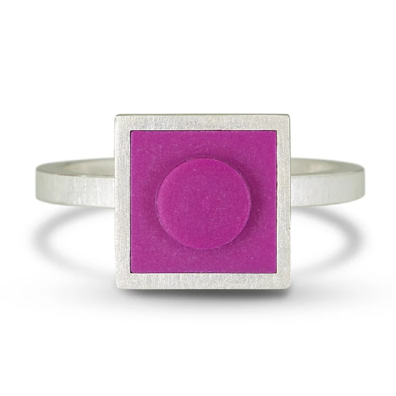 Ladies wide band rings-Brick Ring with thin band