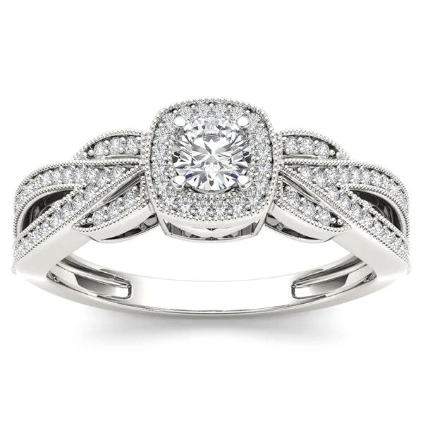 Ladies classic round engagement rings-De Couer 10k White Gold 2/5ct TDW Diamond Engagement Ring