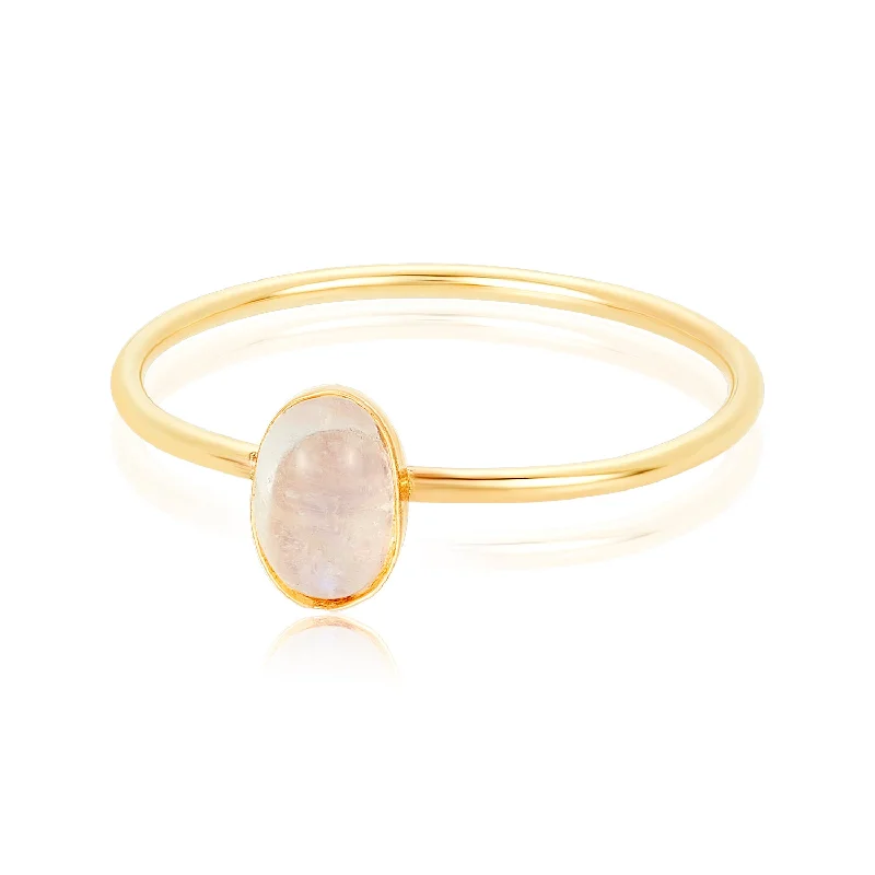 Ladies gold rings-Solo Moonstone Ring