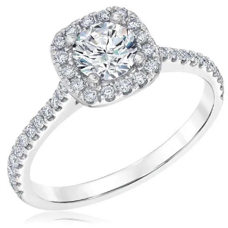 Ladies vintage-inspired engagement rings-1 Ct Diamond Cushion Halo Engagement Ring 10k White Gold