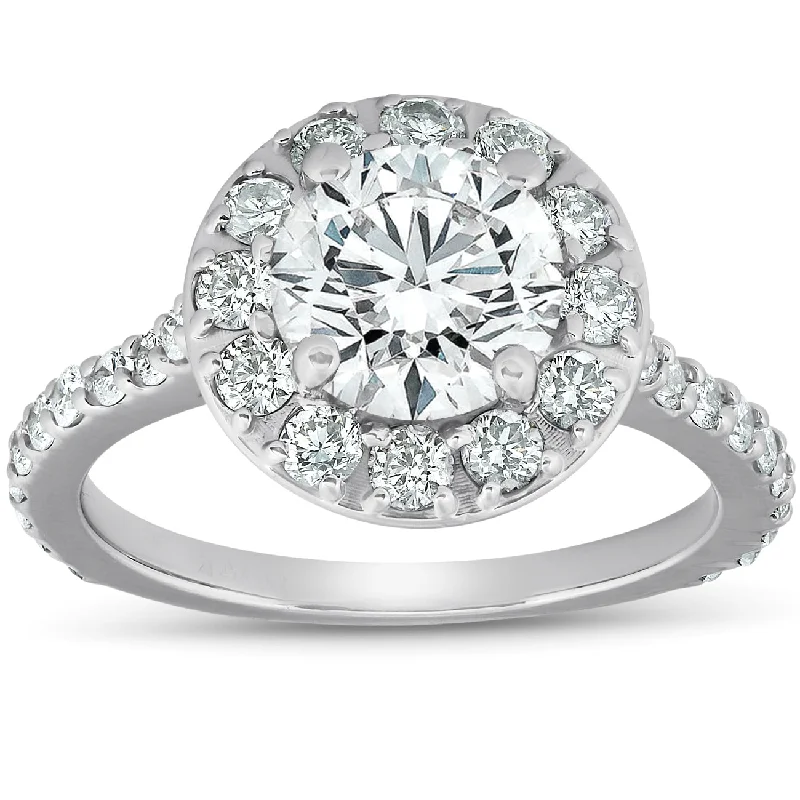 Ladies cushion cut halo engagement rings-3 Ct Diamond Halo Engagement Ring 14k White Gold