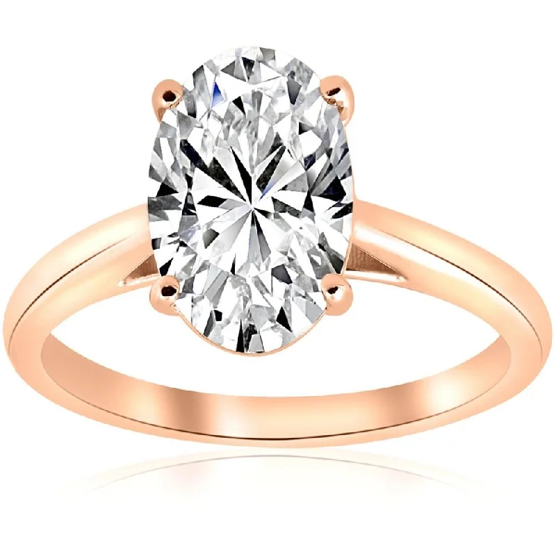 Ladies designer engagement rings-2ct Oval Cut Lab Grown Diamond Solitaire Engagement Ring 14k Rose Gold