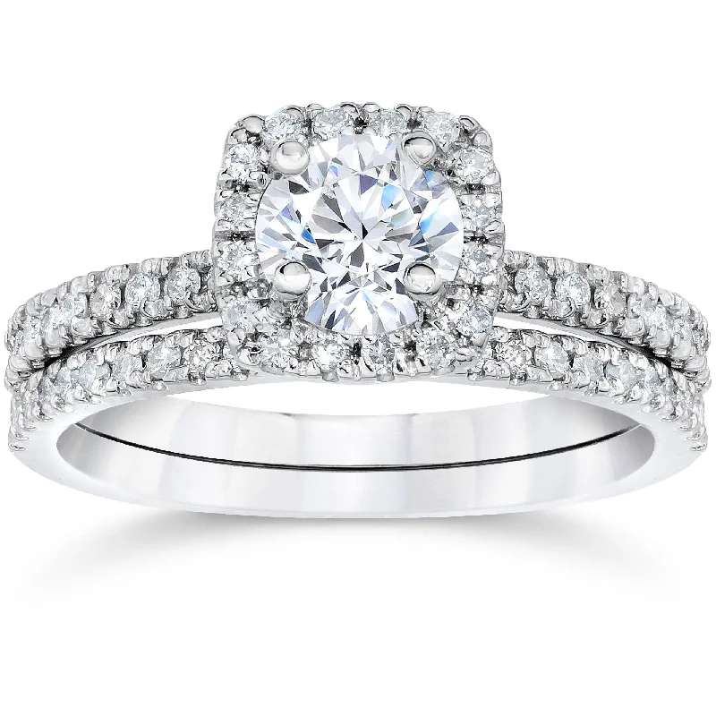 Ladies split band engagement rings-5/8 Carat Cushion Halo Diamond Engagement Wedding Ring Set White Gold