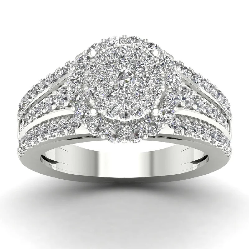 Ladies wide band engagement rings-De Couer 1 1/3ct TDW Diamond Cluster Engagement Ring - White