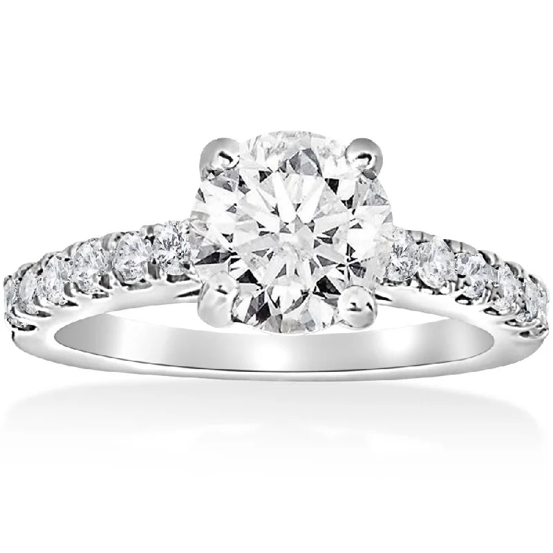 Ladies gold engagement rings-1 1/2 ct Diamond Solitaire With Accents Round Engagement Ring 14k White Gold