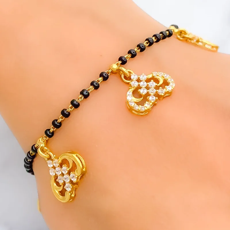 Ladies infinity bangles-Captivating Adorned 22k Gold Black Bead CZ Bracelet