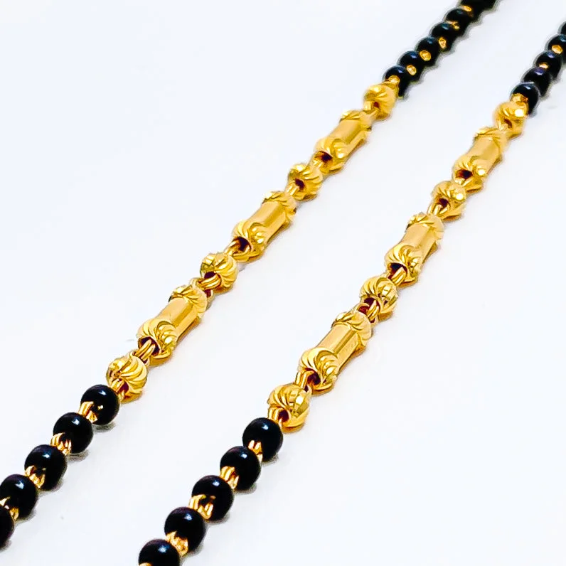 Ladies tennis bracelets-Slender Chic 22k Gold Black Bead Baby Bracelet Pair