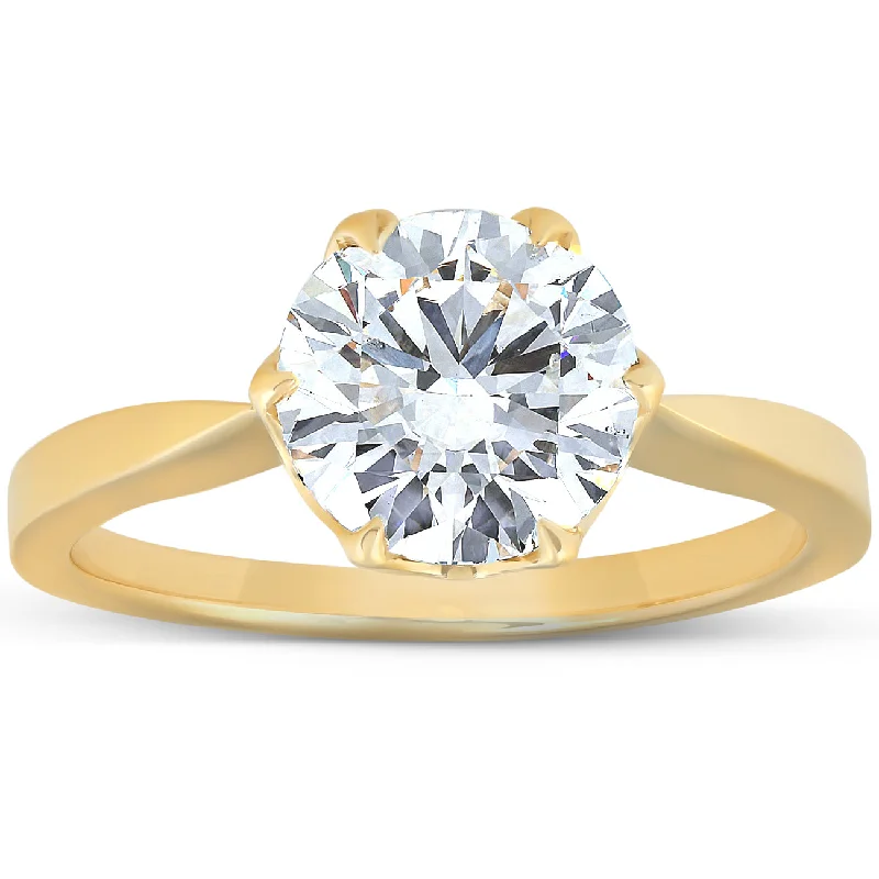 Ladies oval engagement rings-2 Ct Moissanite Solitaire Engagement Ring 14k Yellow Gold