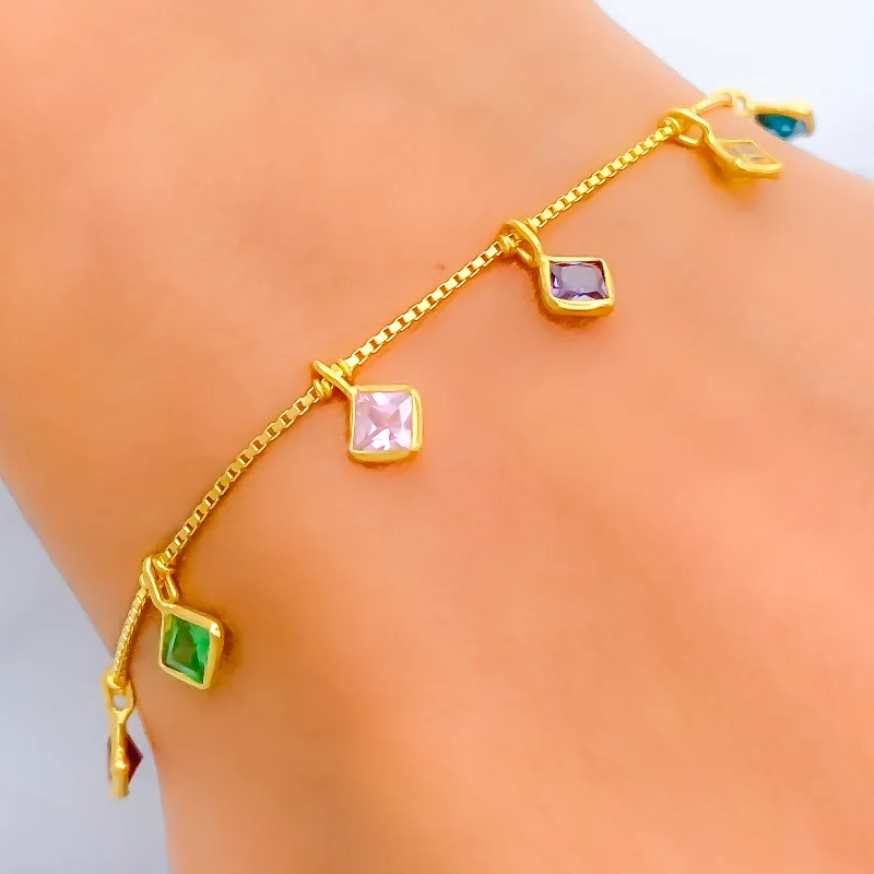 Ladies statement bangles-Bold Geometric 22k Gold CZ Bracelet