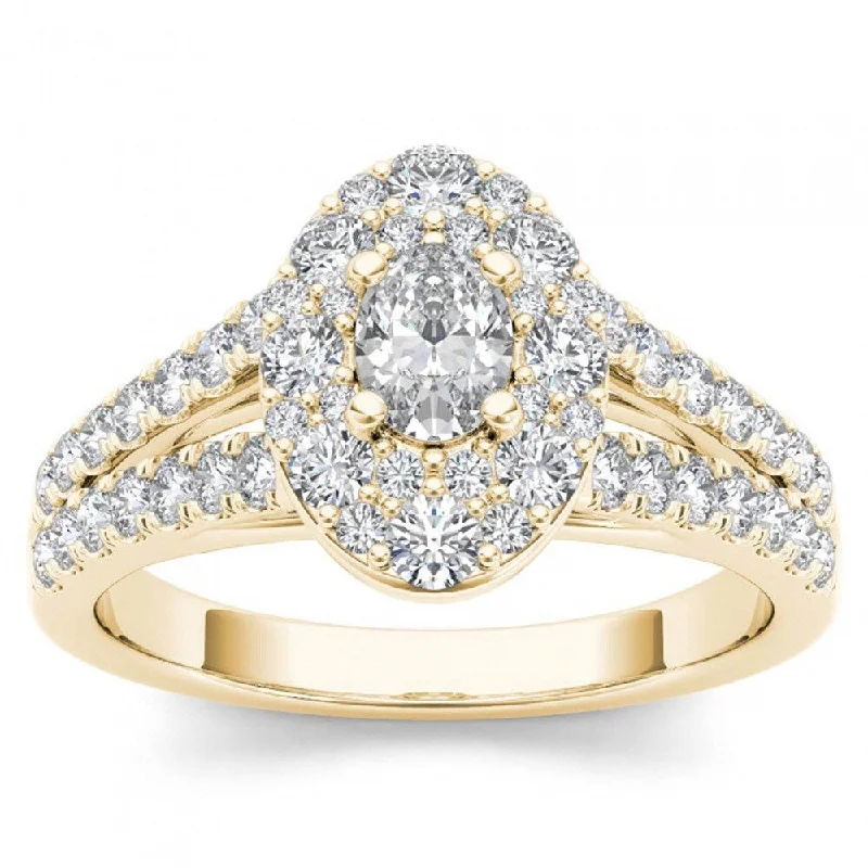 Ladies halo engagement rings-De Couer 14k Yellow Gold 1 1/4ct TDW Oval Shape Diamond Halo Engagement Ring