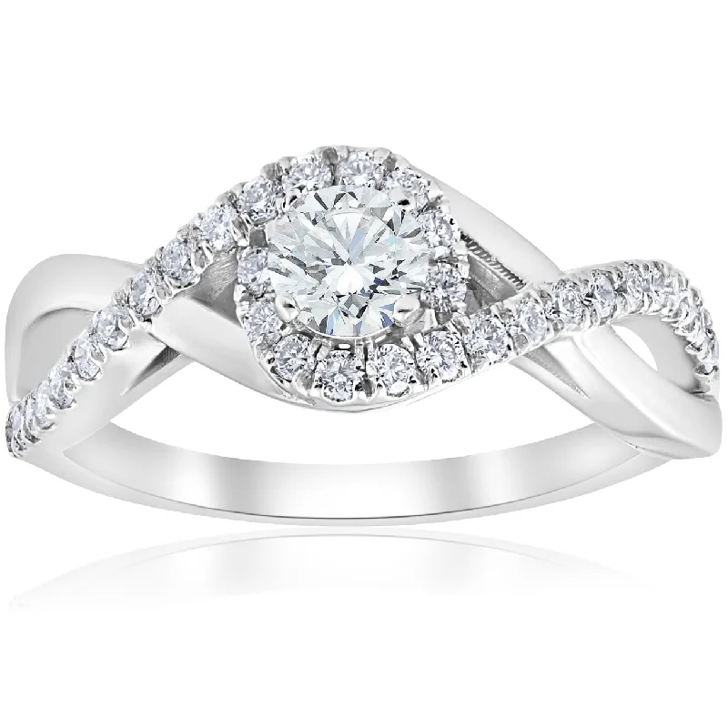 Ladies engagement rings for petite fingers-1 cttw Diamond Halo Infinity Engagement Ring 10k White Gold