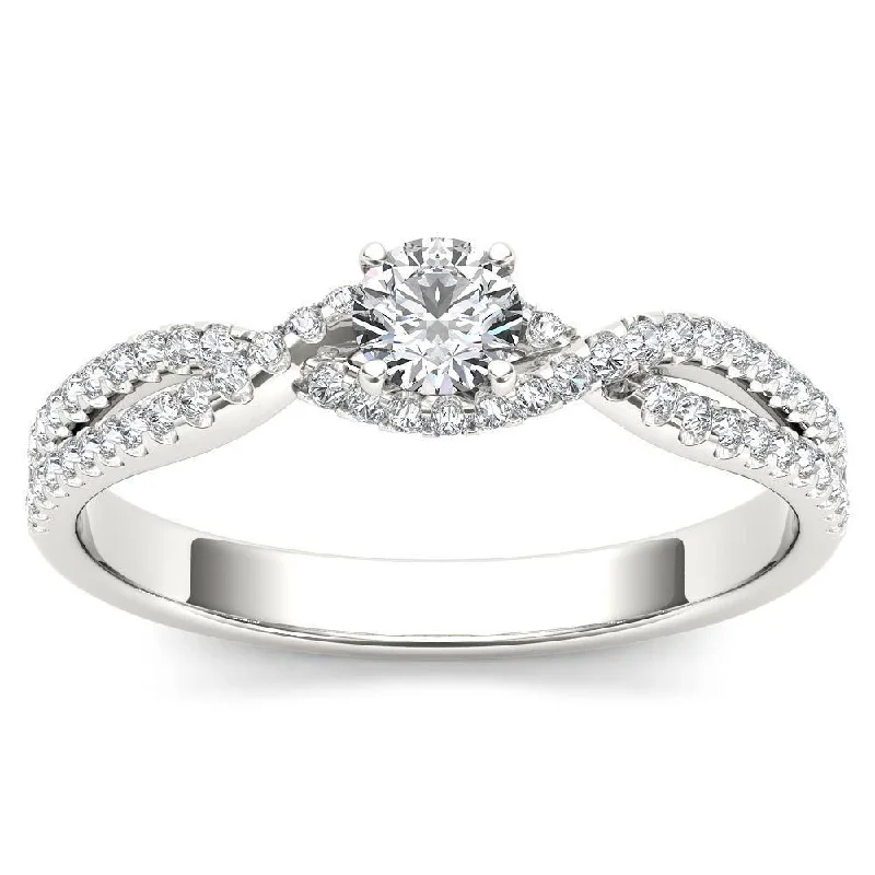 Ladies engagement rings with side stones-De Couer 10k White Gold 2/5ct TDW Diamond Classic Split-Shank Engagement Ring