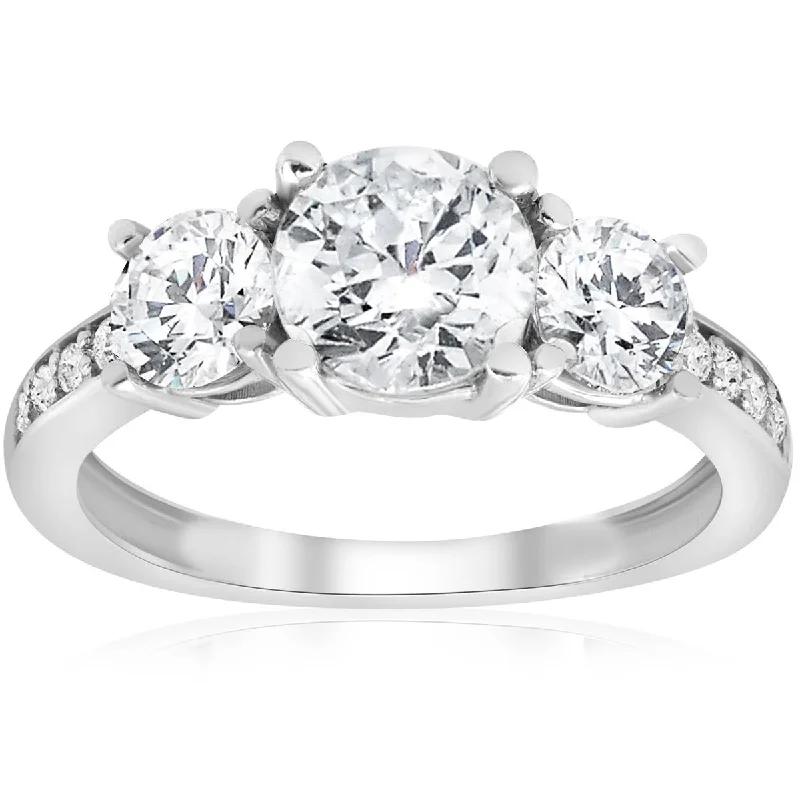 Ladies modern engagement rings-2 Ct TWD Three Stone Diamond Engagement Ring 14k White Gold Anniversary Band