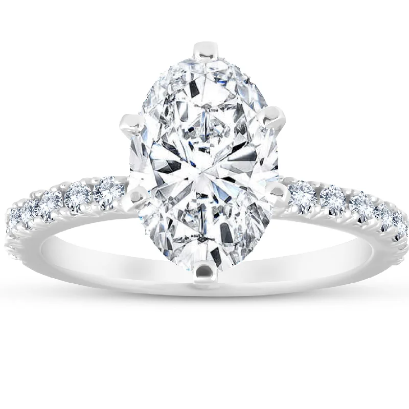 Ladies delicate engagement rings-3 Ct Oval Diamond Engagement Ring (2 1/2ct center) 14k White Gold