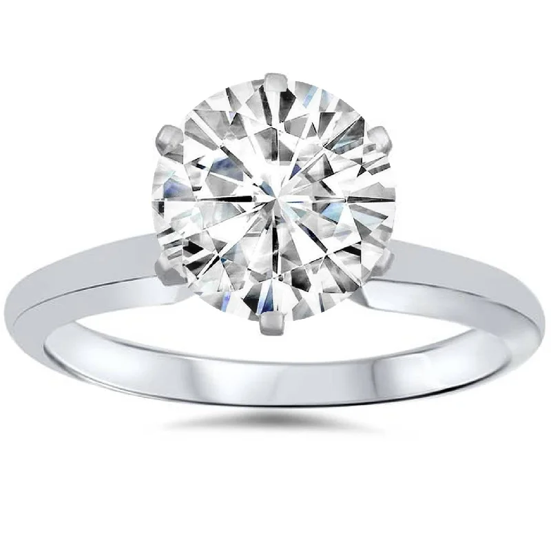 Ladies personalized engraved engagement rings-1ct Solitaire Moissanite Engagement Ring Round Brilliant 14k White Gold