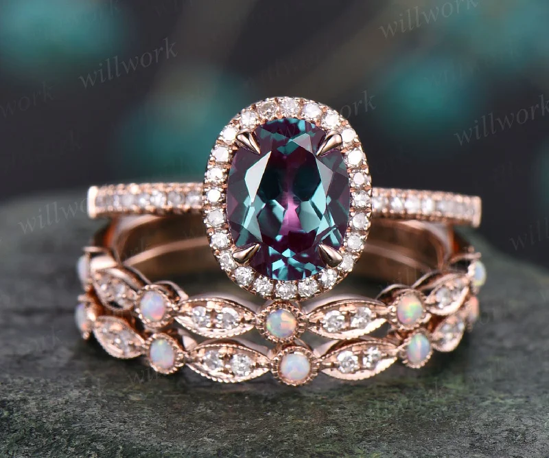 Ladies round engagement rings-color change Alexandrite engagement ring