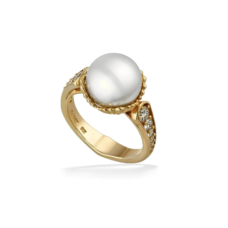 Ladies stackable rings with colorful stones-White South Sea Pearl Shell Ring