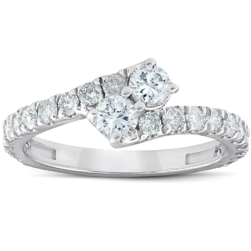 Ladies twisted band engagement rings-1 Ct Two Stone Diamond Forever Us Anniversary Engagement Ring 10k White Gold