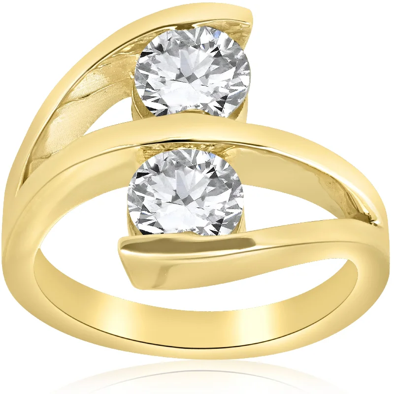 Ladies cushion cut engagement rings-2 ct Diamond Enhanced Two Stone Forever Us Engagement Ring 14k Yellow Gold