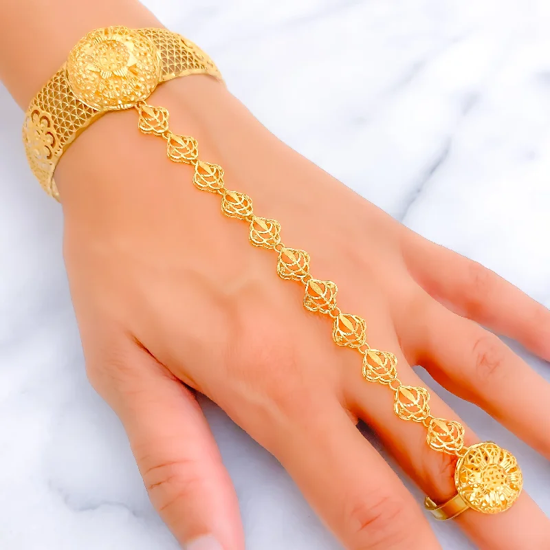 Ladies bangles-Impressive Floral 21K Gold Panchangala Bangle Bracelet