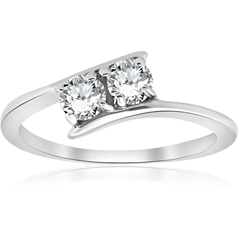 Ladies oval engagement rings-1/2 ct Two Stone Diamond Forever Us Engagement Ring 10k White Gold