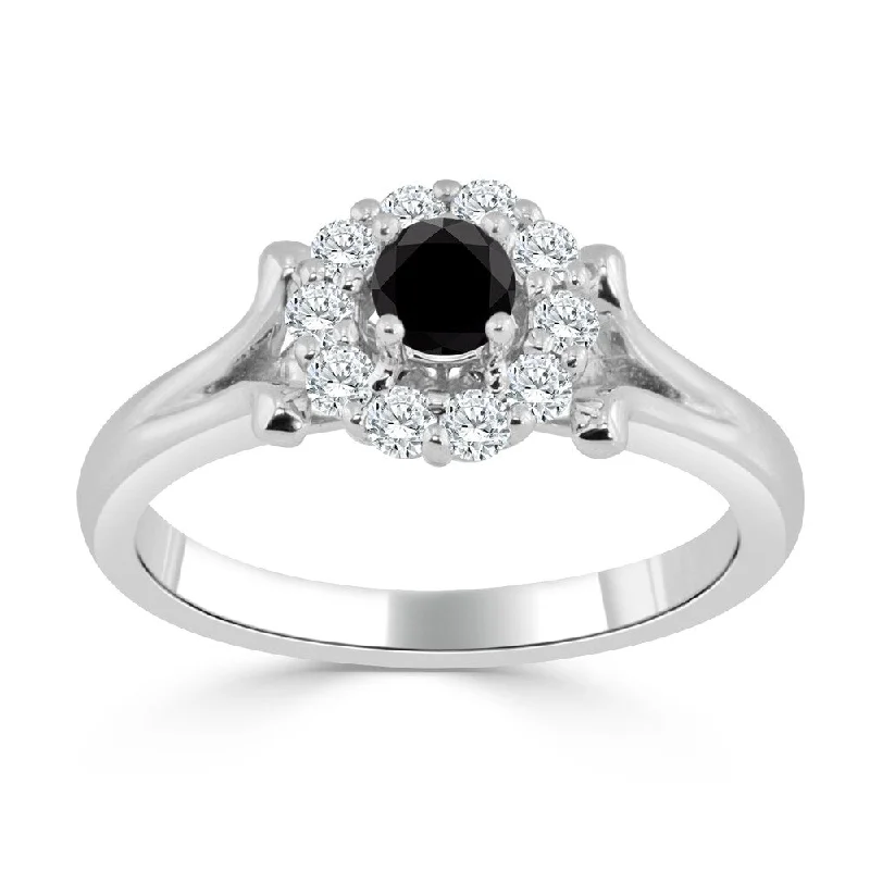 Ladies platinum engagement rings-Auriya 14k Gold 1/2ct TDW Black and White Diamond Halo Engagement Ring (Black)